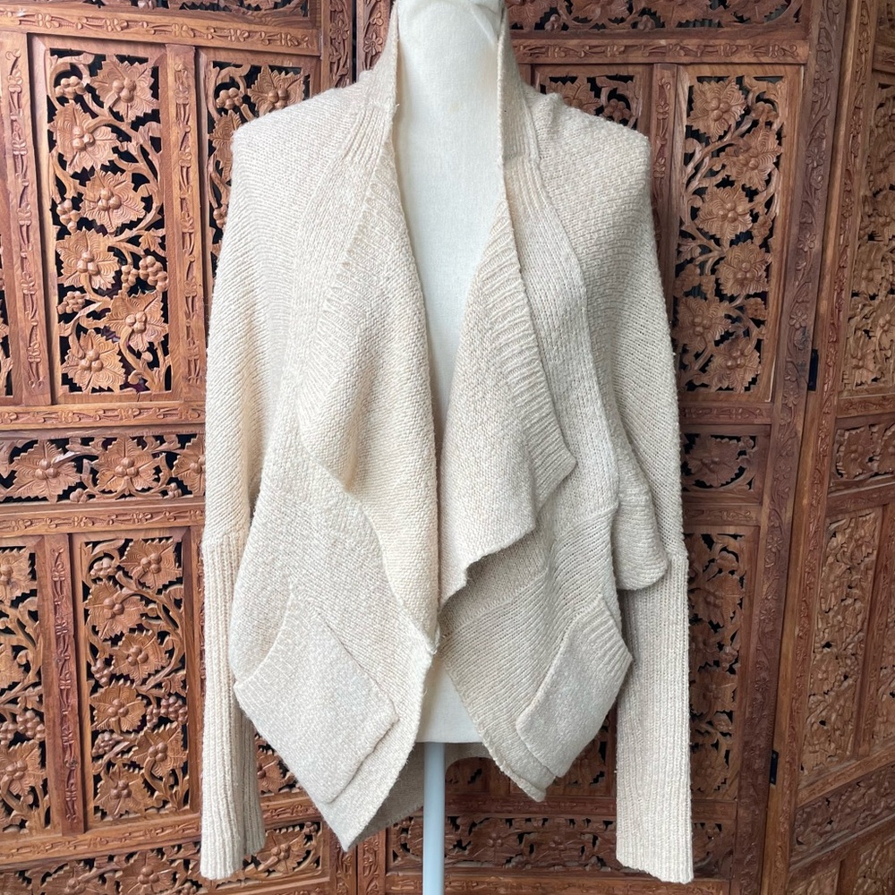 Renee C. Cream Open-Front Boho Flowey Duster Sweater Draped Cardigan